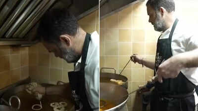 ‘The true sweetness of Diwali …’: Rahul Gandhi tries his hand at making ‘imarti’, ‘besan laddoo’ at iconic Delhi shop – watch | India News